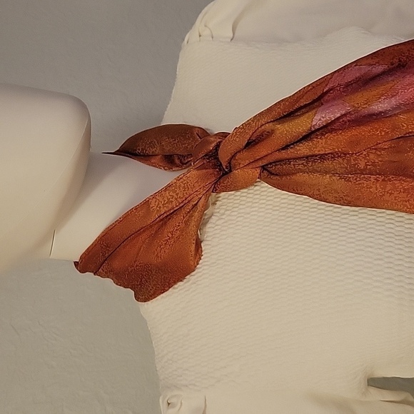 Vtg Artisan Rust Pink Seahorse Watercolor Satin Sash Scarf - Picture 2 of 6